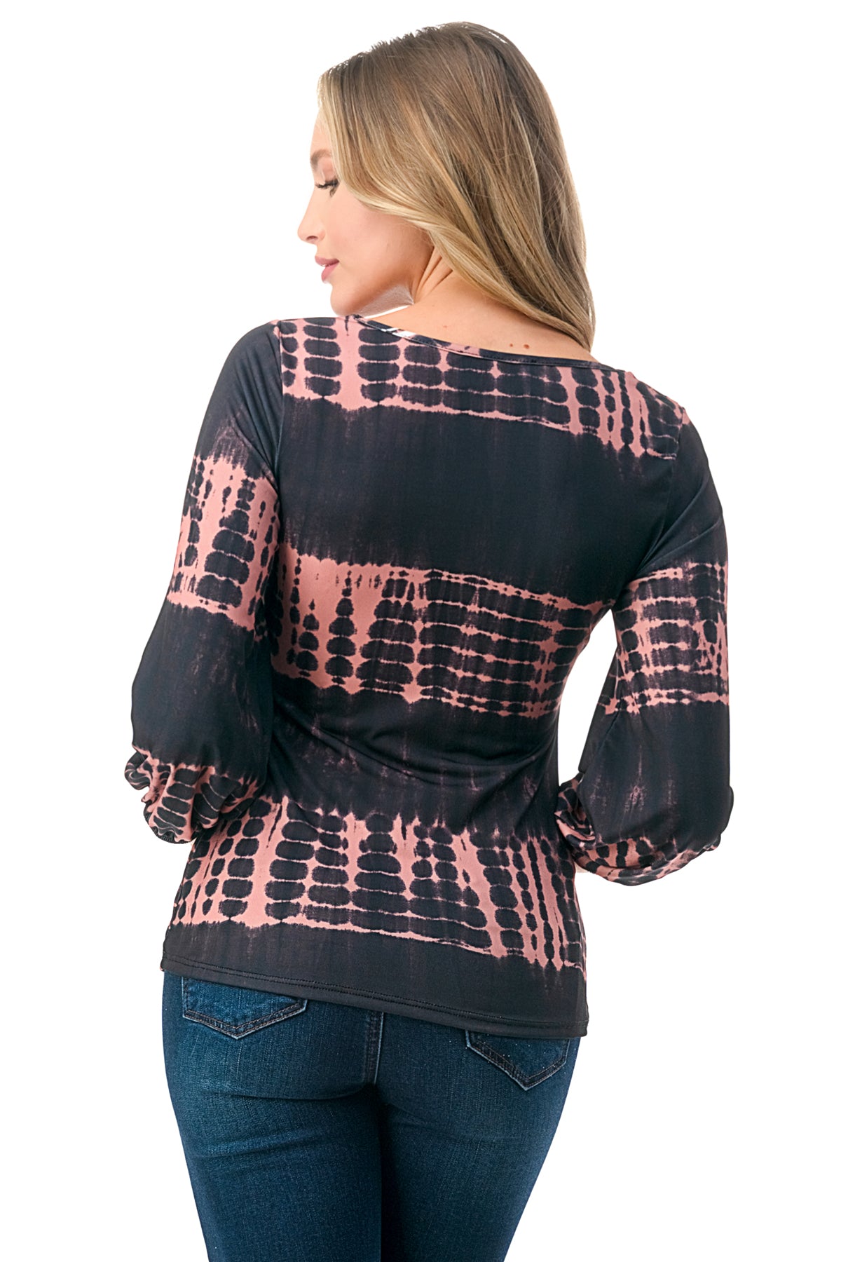FRANCES FRONT KEY HOLE RIBBON TOP (BLACK/RUST TIE DYE)- VT3166