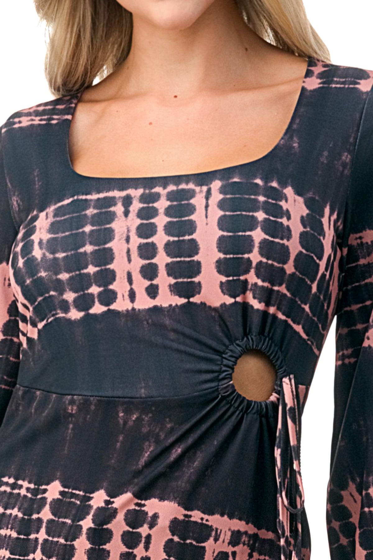FRANCES FRONT KEY HOLE RIBBON TOP (BLACK/RUST TIE DYE)- VT3166