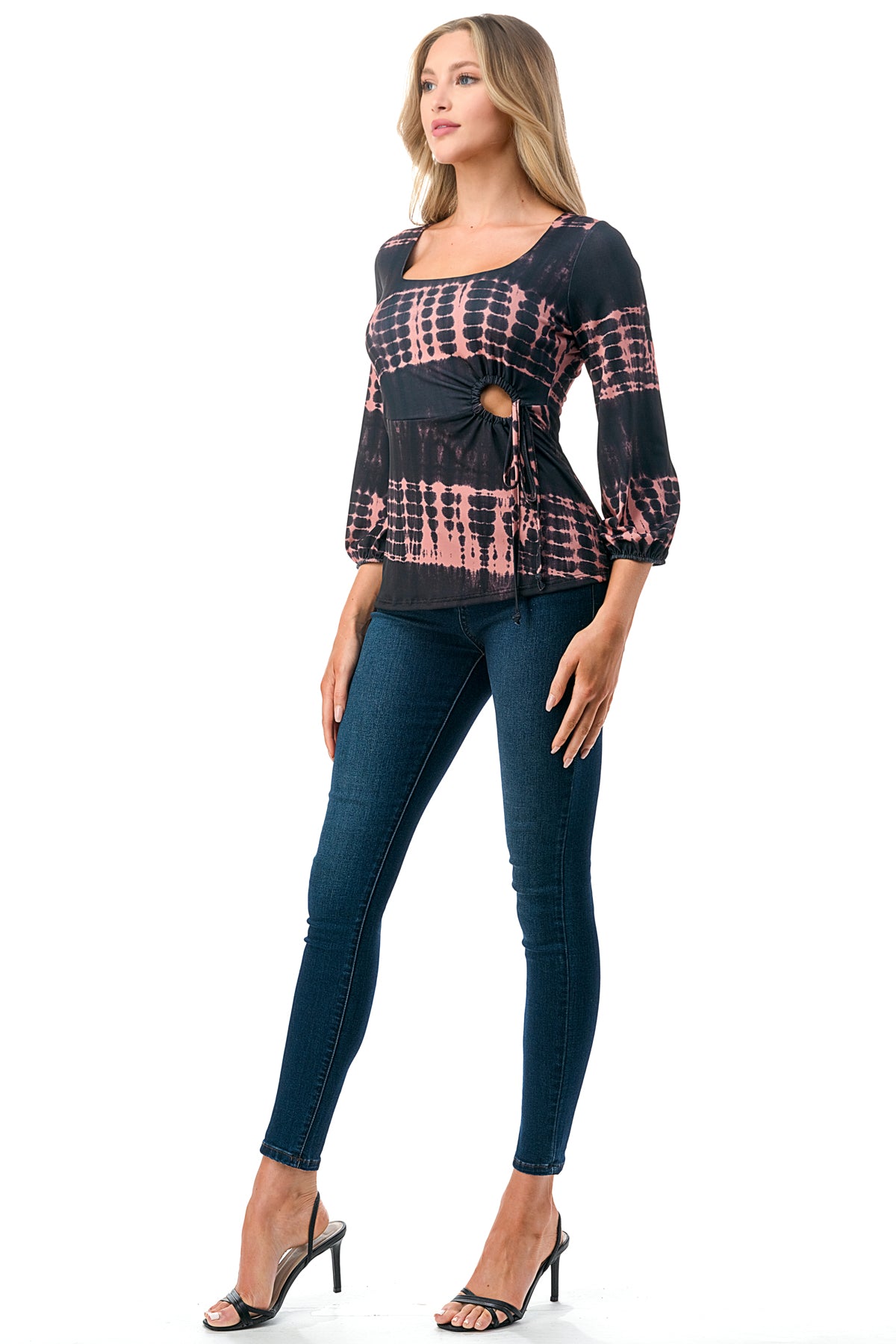 FRANCES FRONT KEY HOLE RIBBON TOP (BLACK/RUST TIE DYE)- VT3166