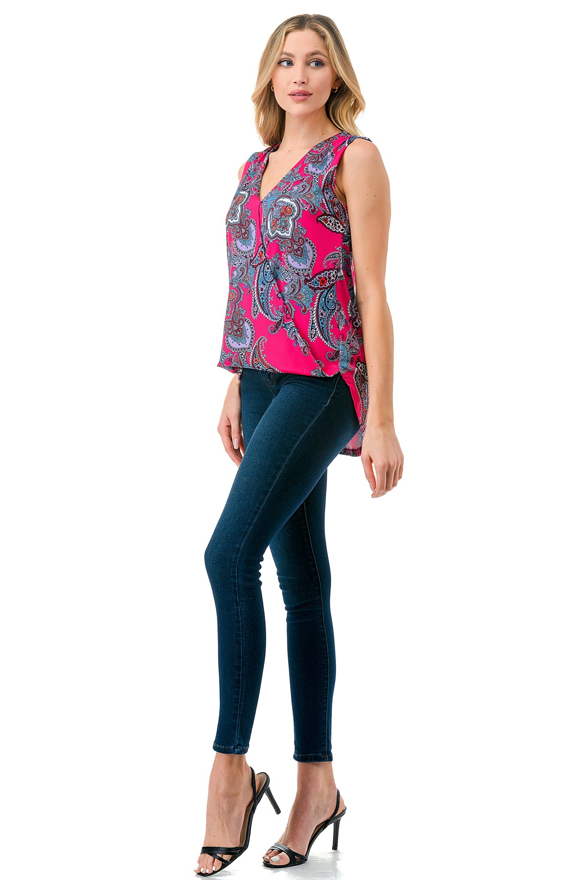 ANOUK SURPLICE HIGH AND LOW TOP (HOT PINK PAISLEY)- VT3201