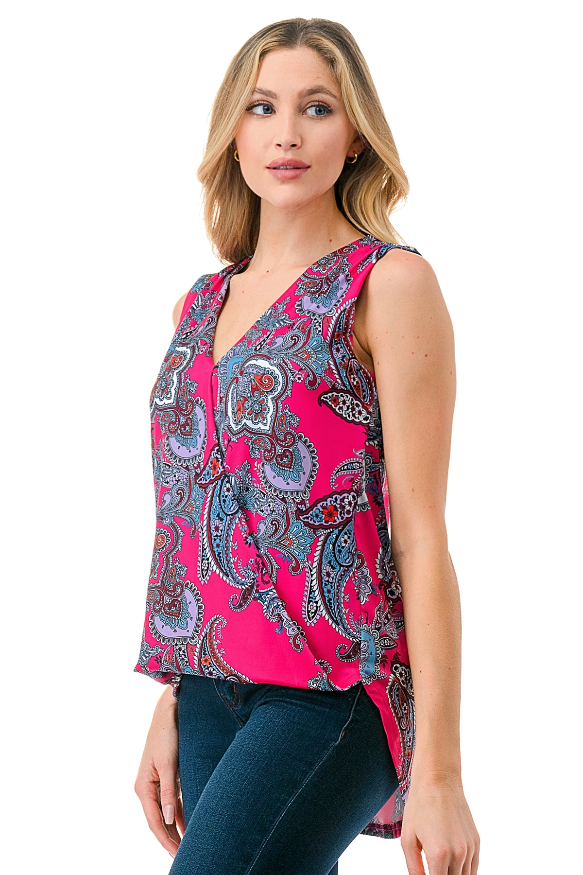 ANOUK SURPLICE HIGH AND LOW TOP (HOT PINK PAISLEY)- VT3201