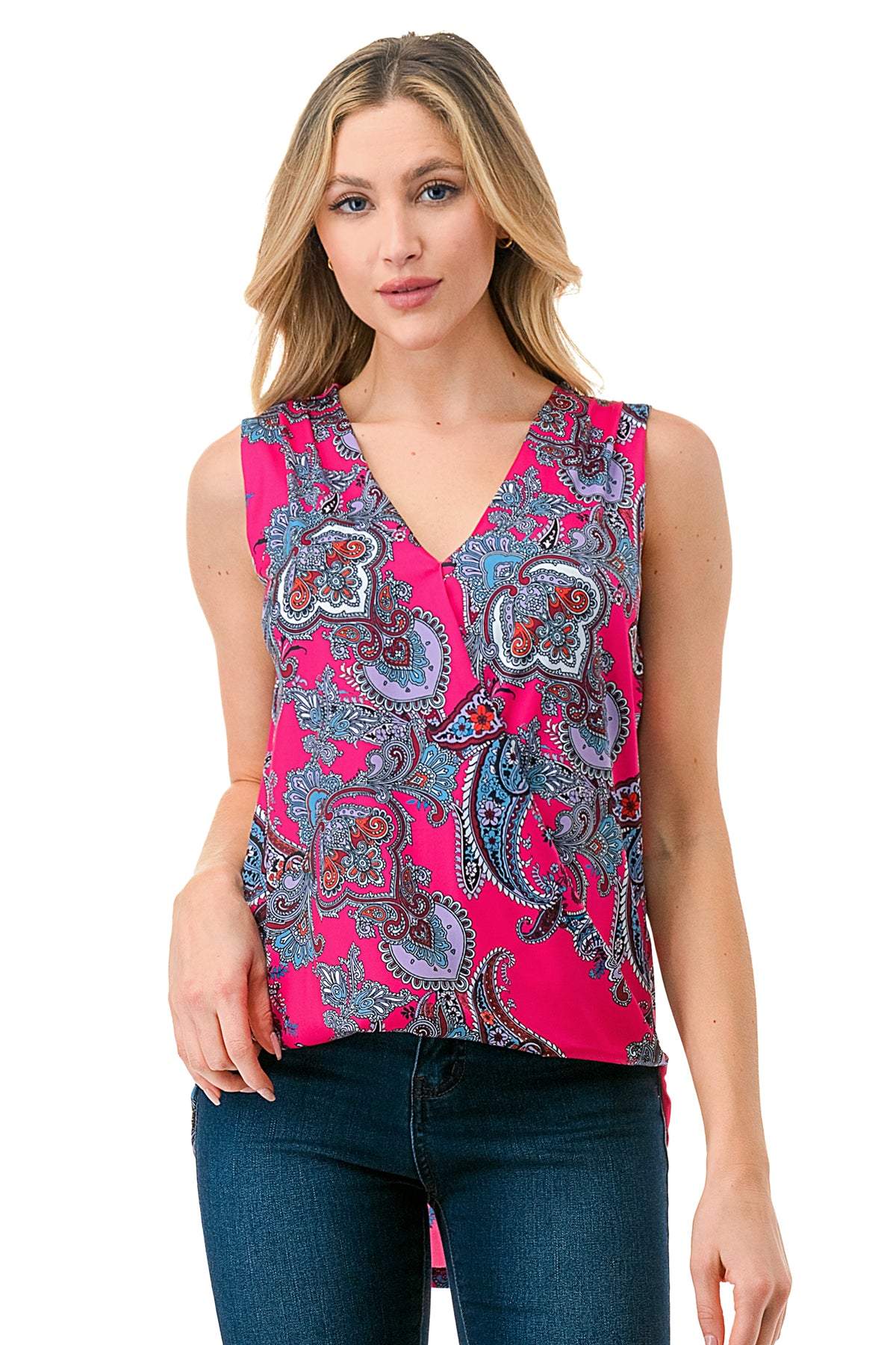 ANOUK SURPLICE HIGH AND LOW TOP (HOT PINK PAISLEY)- VT3201