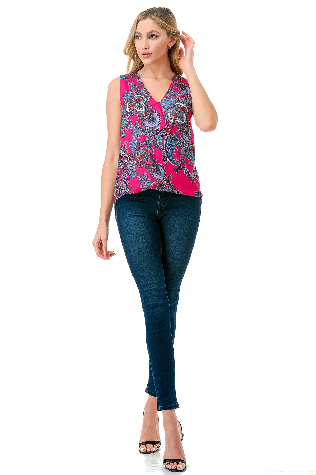 ANOUK SURPLICE HIGH AND LOW TOP (HOT PINK PAISLEY)- VT3201