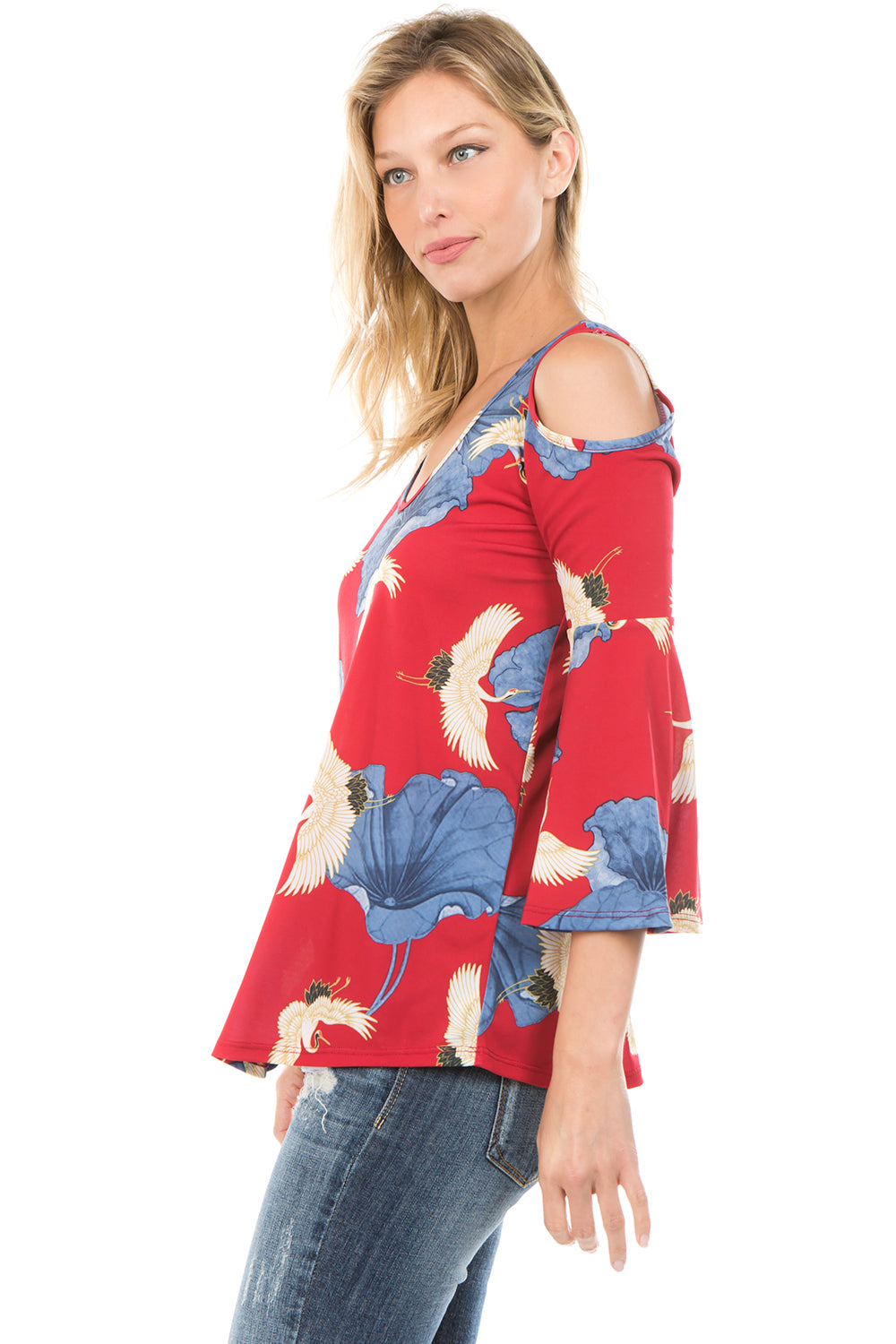 PRINTED BRENDA TOP (Red Bird)- VT7365