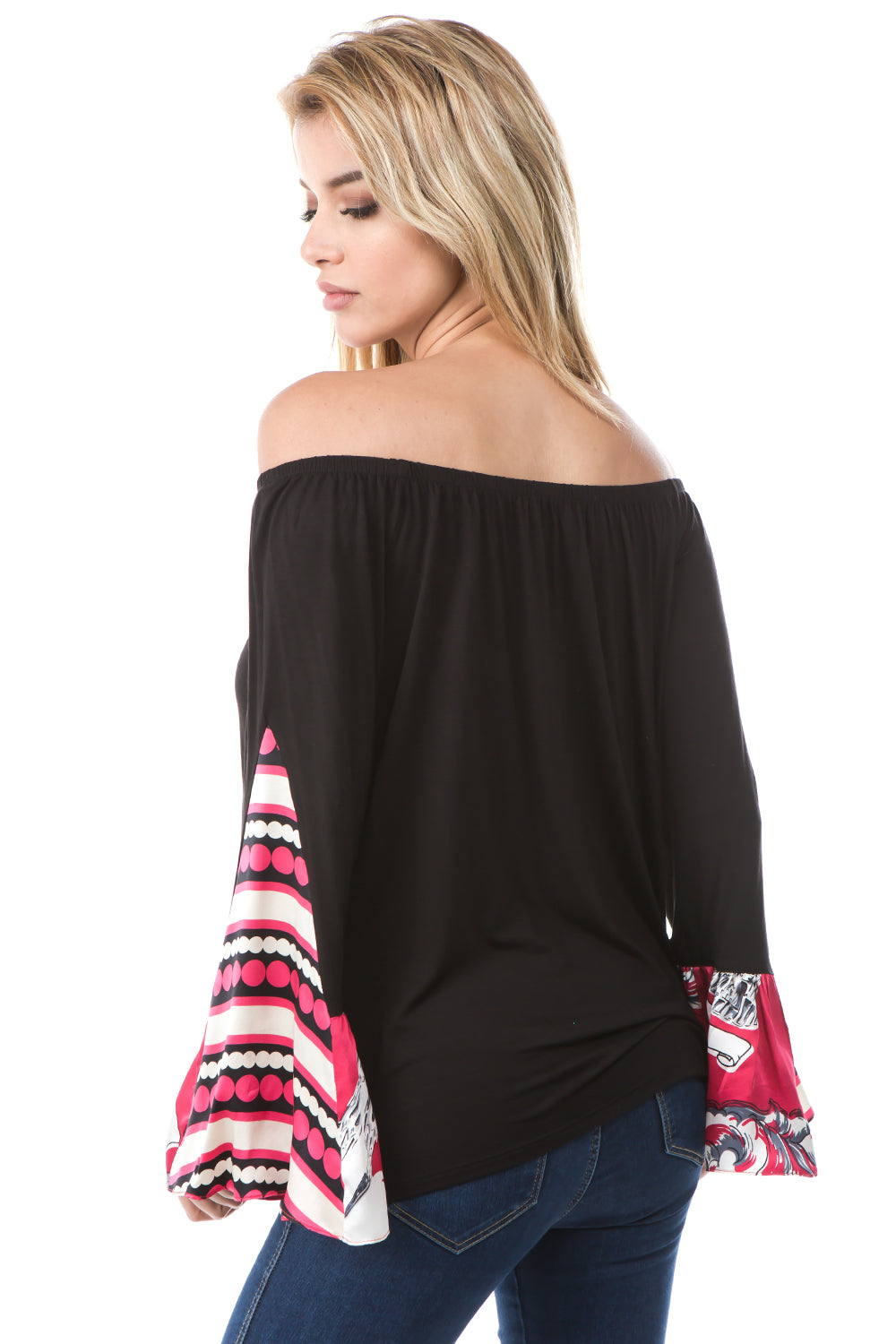 RACHEL SILK BELL SLEEVE TOP (Black)- VT7661-SILK