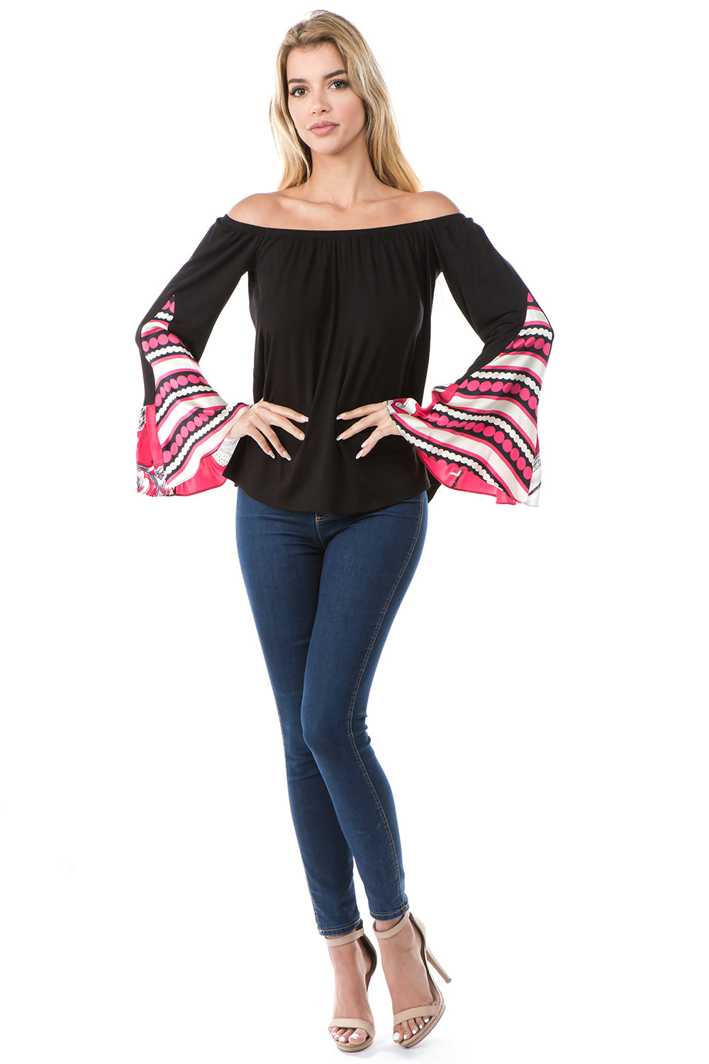 RACHEL SILK BELL SLEEVE TOP (Black)- VT7661-SILK