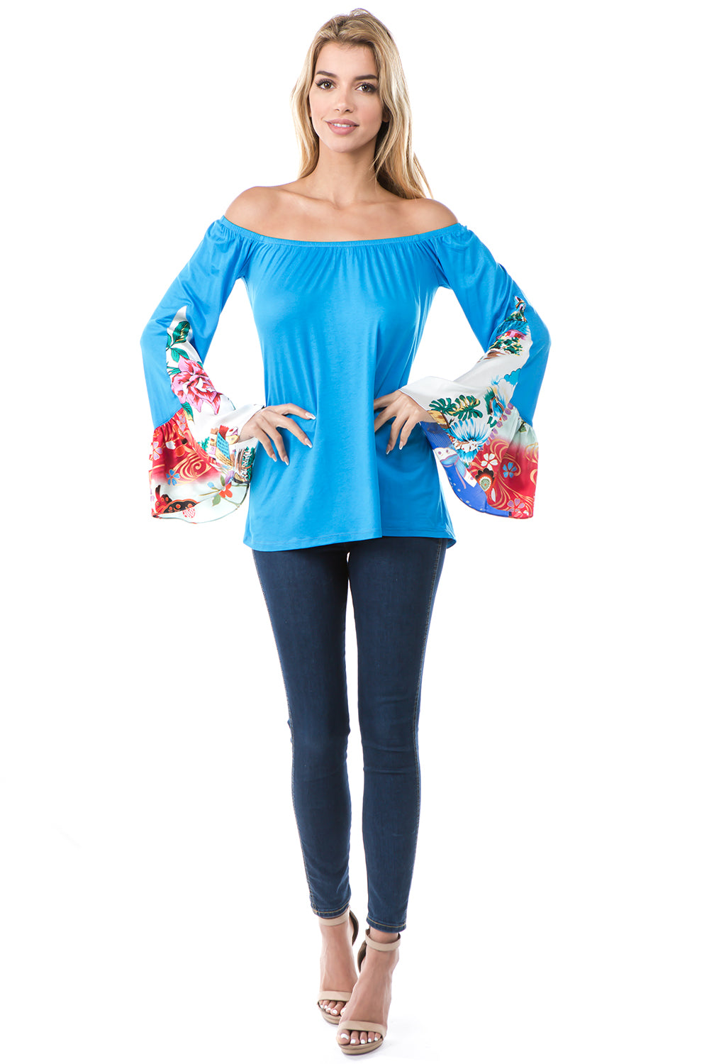 RACHEL SILK BELL SLEEVE TOP (SKY BLUE)- VT7661-SILK