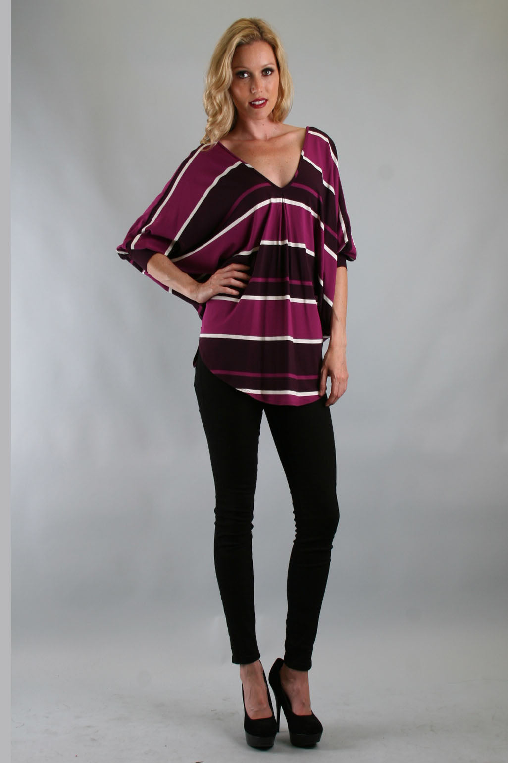 VERONICA BACK TIE TOP (PURPLE STRIPE)-VT7873