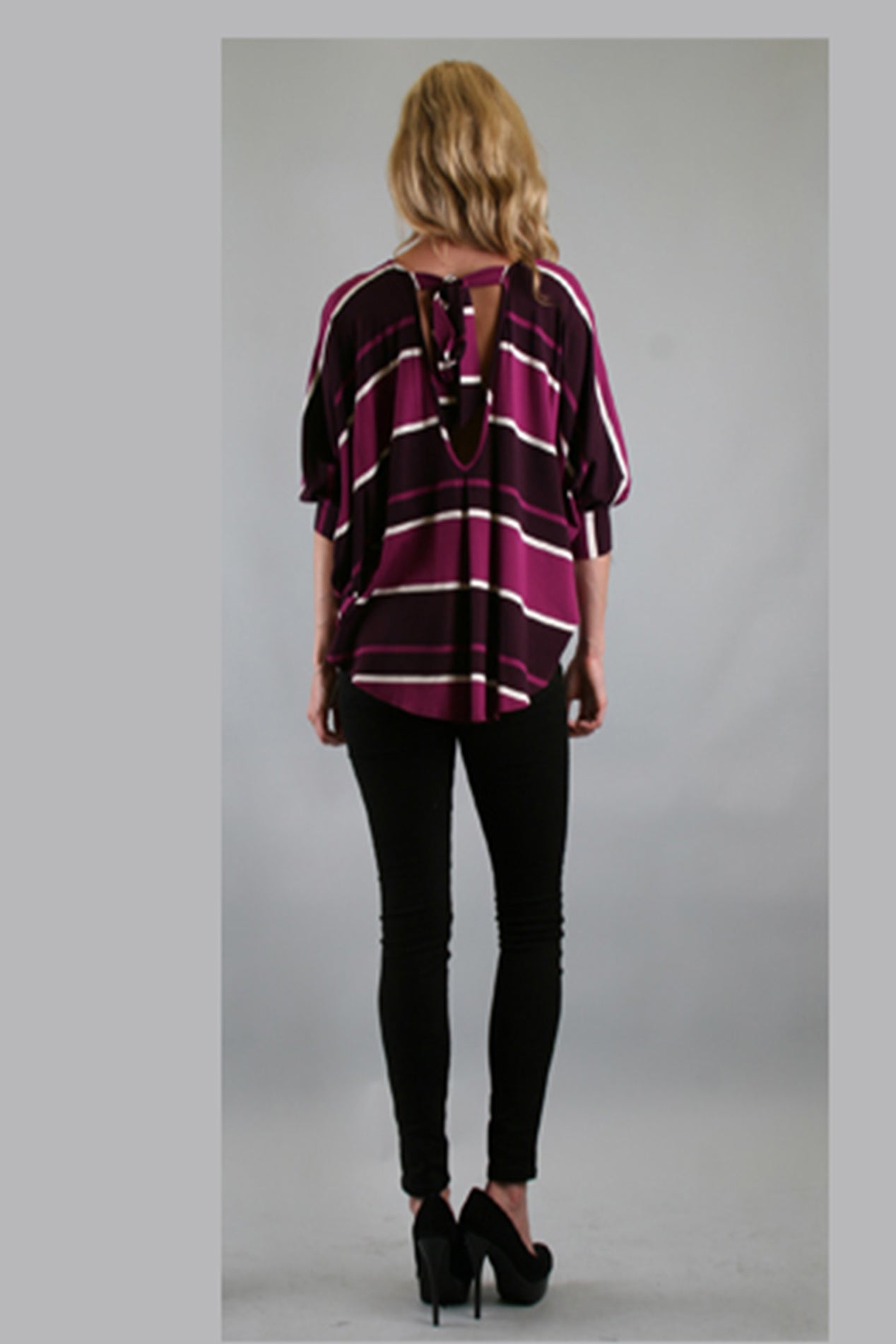 VERONICA BACK TIE TOP (PURPLE STRIPE)-VT7873