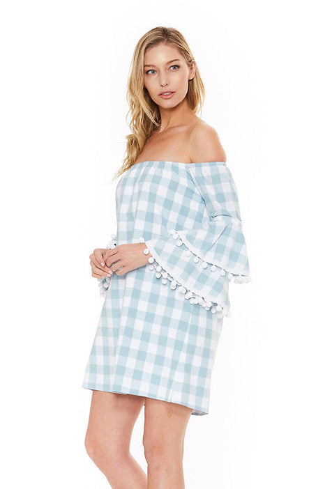 WILLA OFF SHOULDER DRESS (Lt. Blue)-VD2010