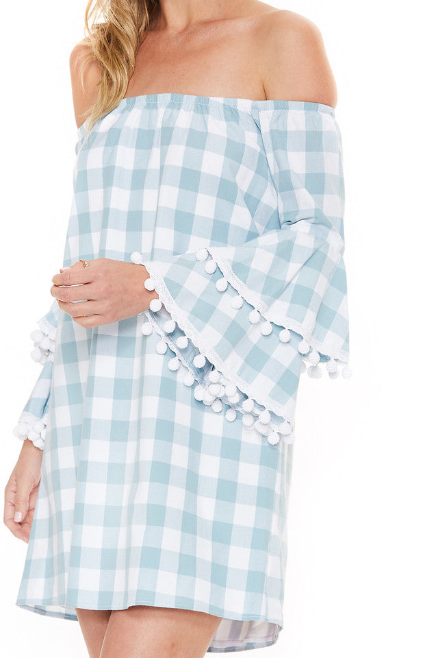 WILLA OFF SHOULDER DRESS (Lt. Blue)-VD2010