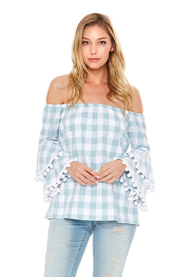 WILLA OFF SHOULDER TOP (Lt. Blue)-VT2009