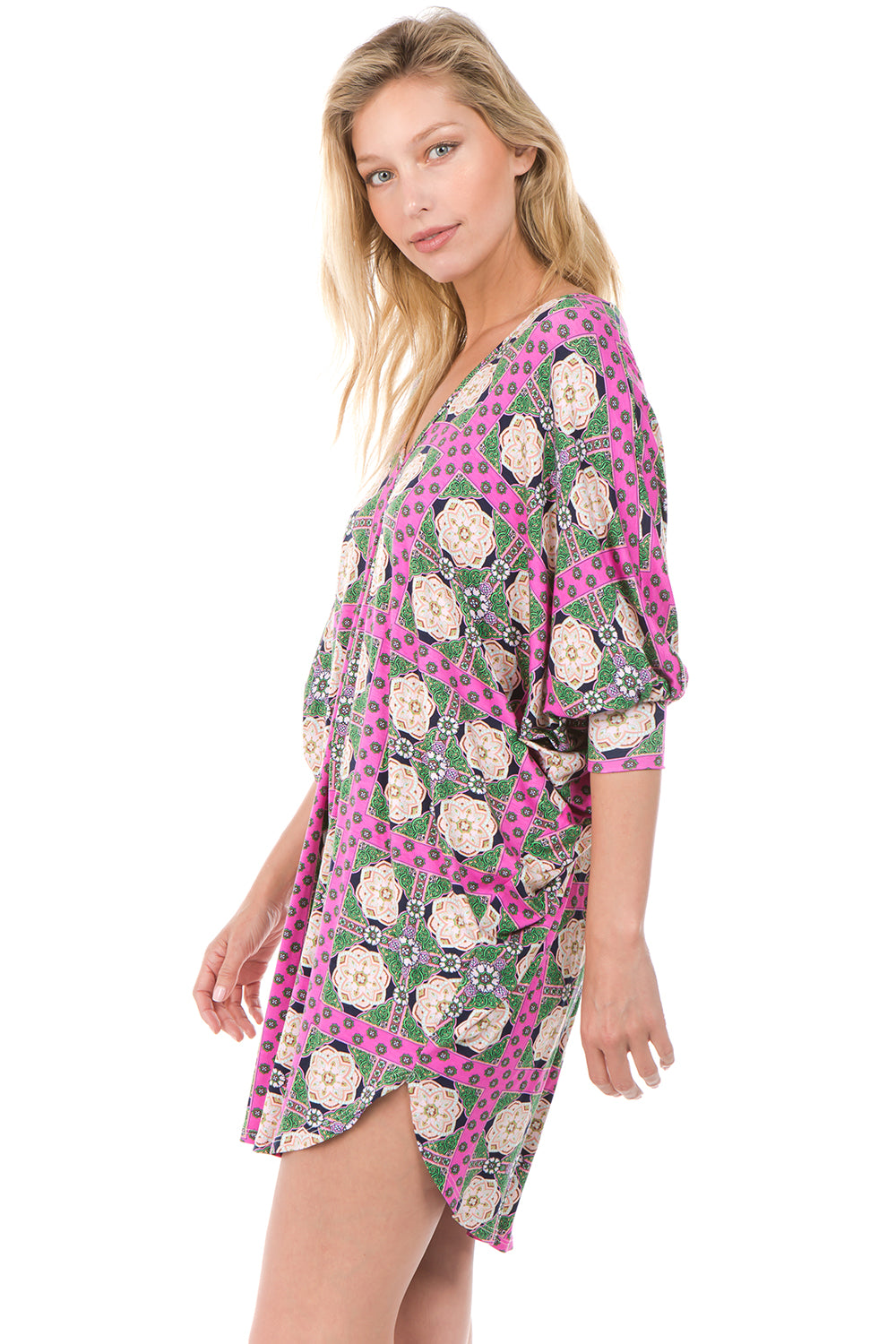 DARLA CAFTAN DRESS (Ivory/Pink)- D7572
