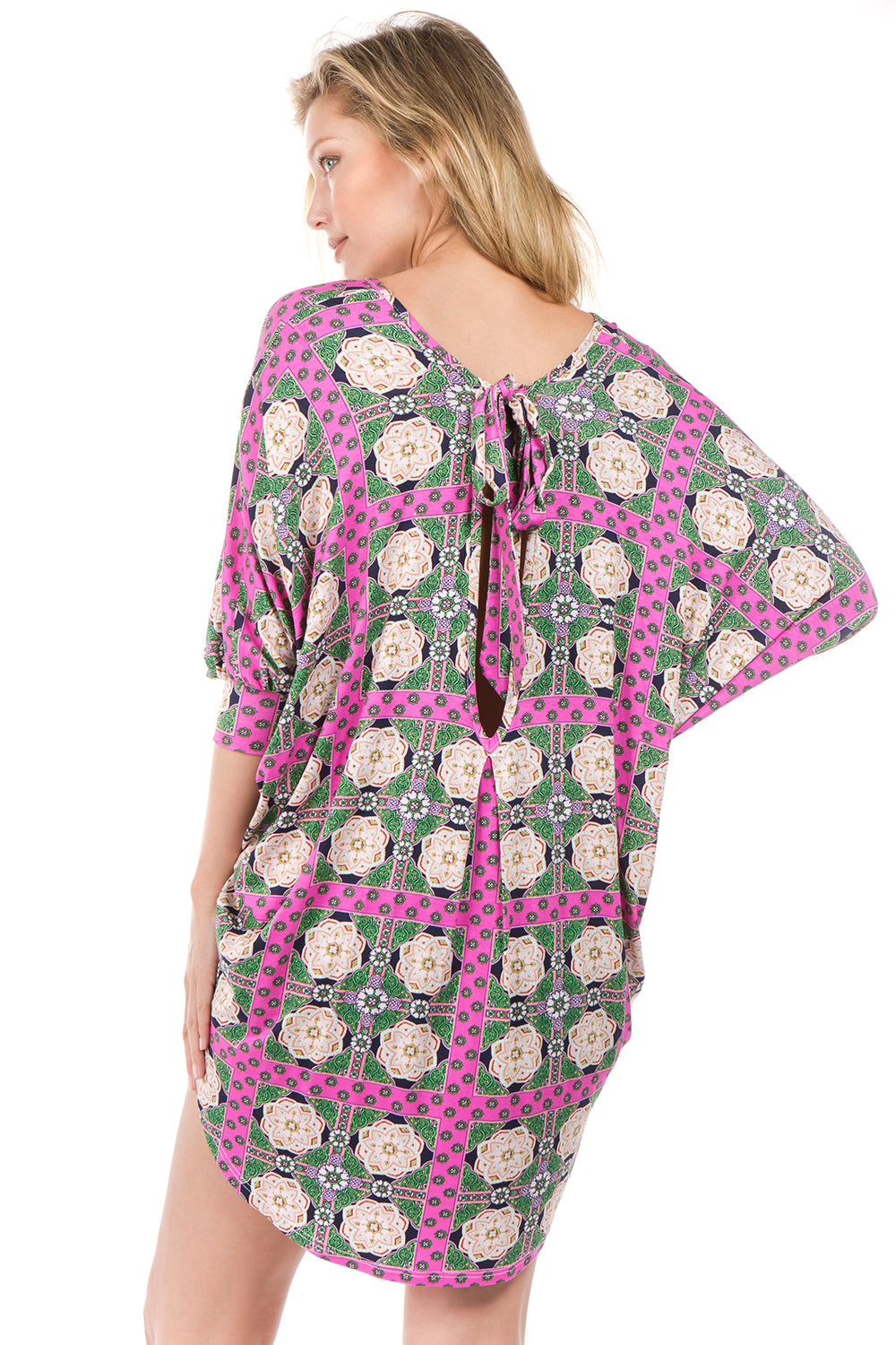 DARLA CAFTAN DRESS (Ivory/Pink)- D7572