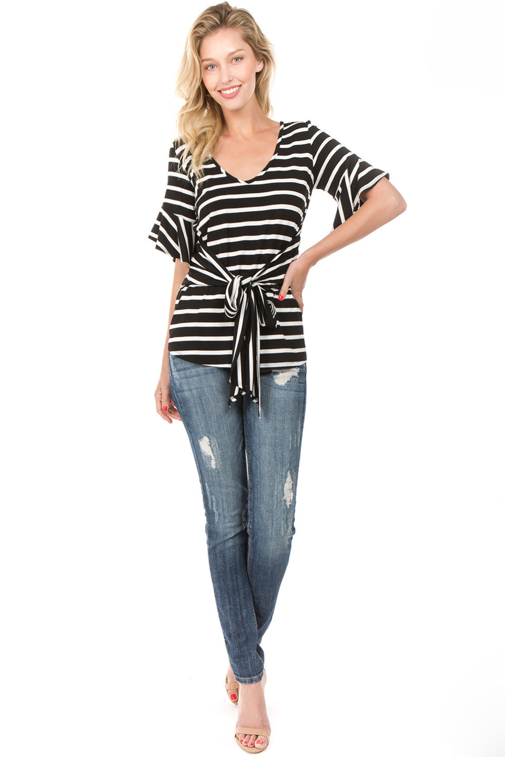 MARY WAIST-TIE TOP (Blk/Wht)- VT2234