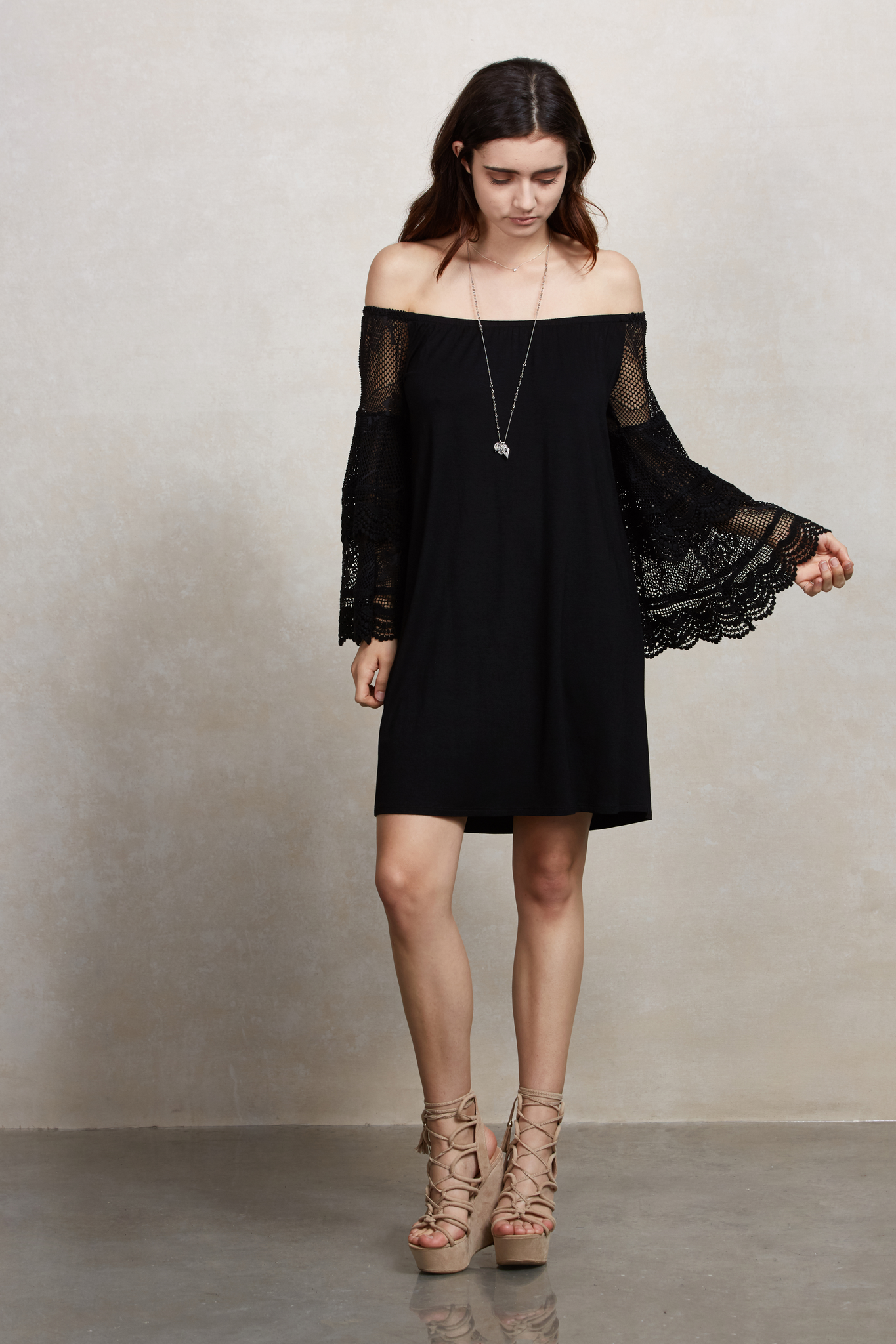 RHEA OFF SHOULDER DRESS (Black)-VD1787