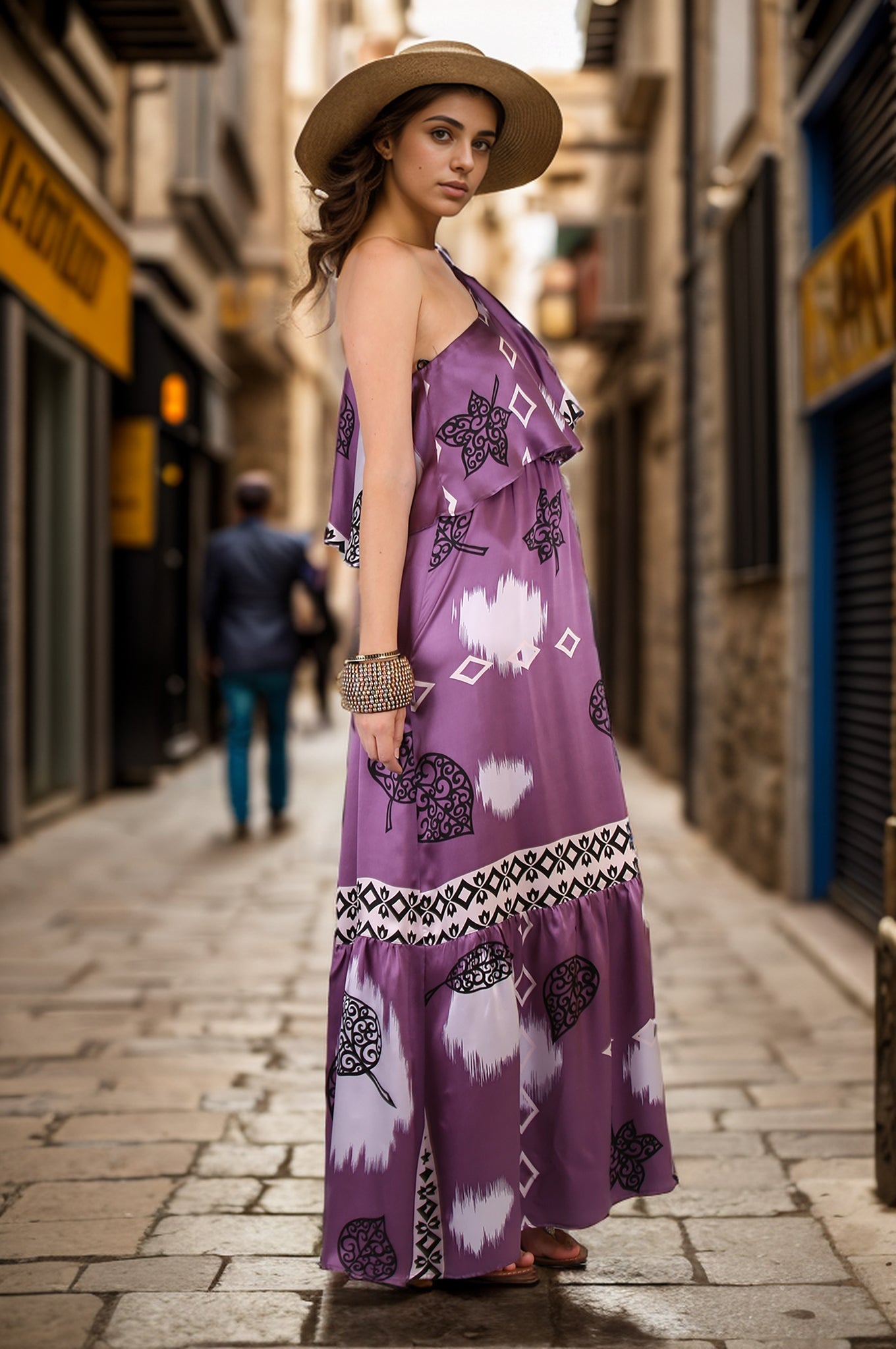 KAT ONE SHOULDER LONG DRESS (LAVENDER)- D7158