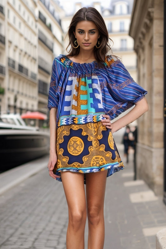 PIERCE SMOCK DRESS (BLUE)-D7307