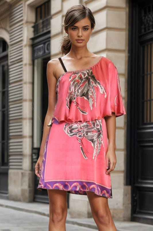 OLIVER ONE SHOULDER DRESS (PINK)-D7393