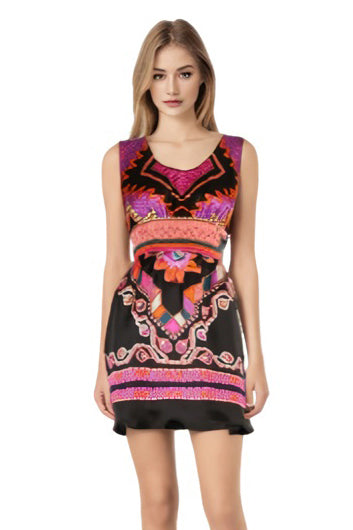 NATIVE SLEEVELESS DRESS (MULTI BLACK)- D7488