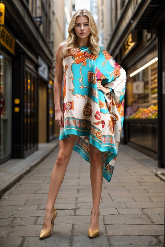 RIBBON PONCHO DRESS (BLUE)-D7667