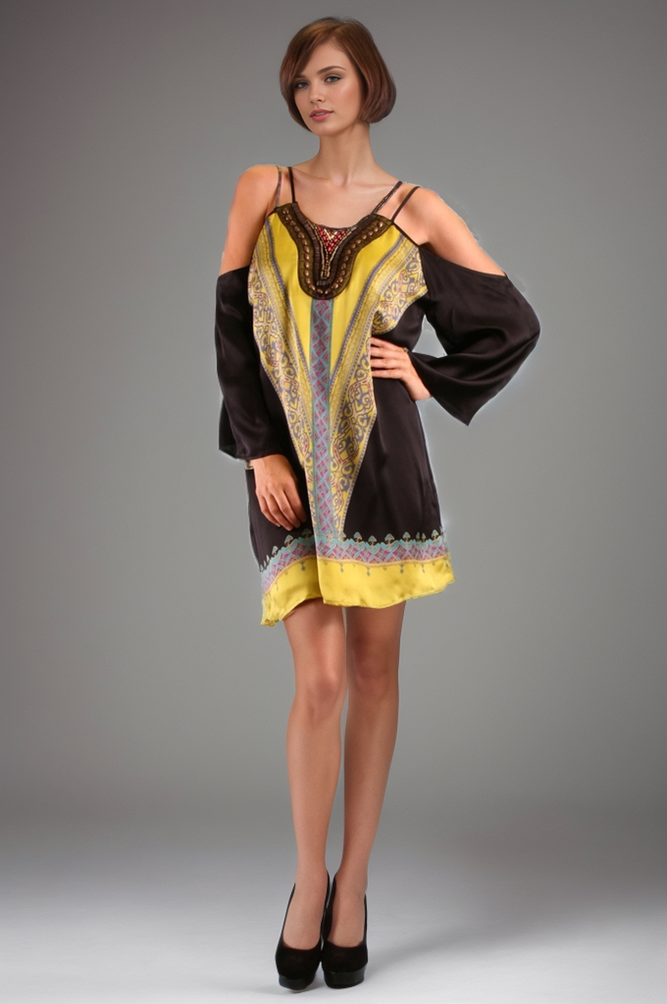 ATHENA OPEN SHOULDER DRESS (BLACK)- D8510