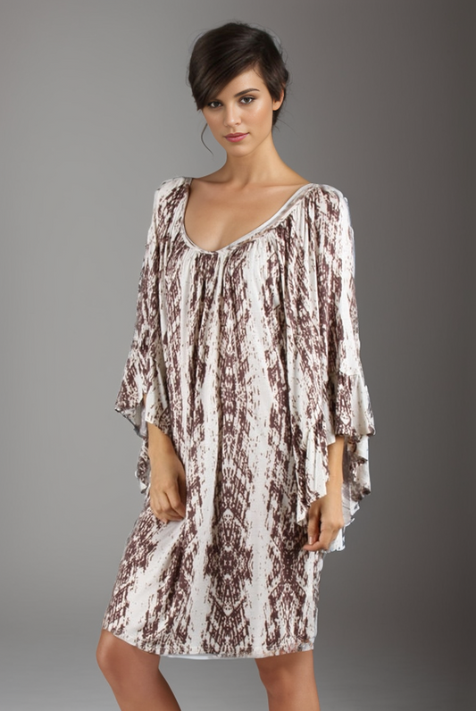 NAOMI BELL SLEEVE DRESS (BROWN)- D9241
