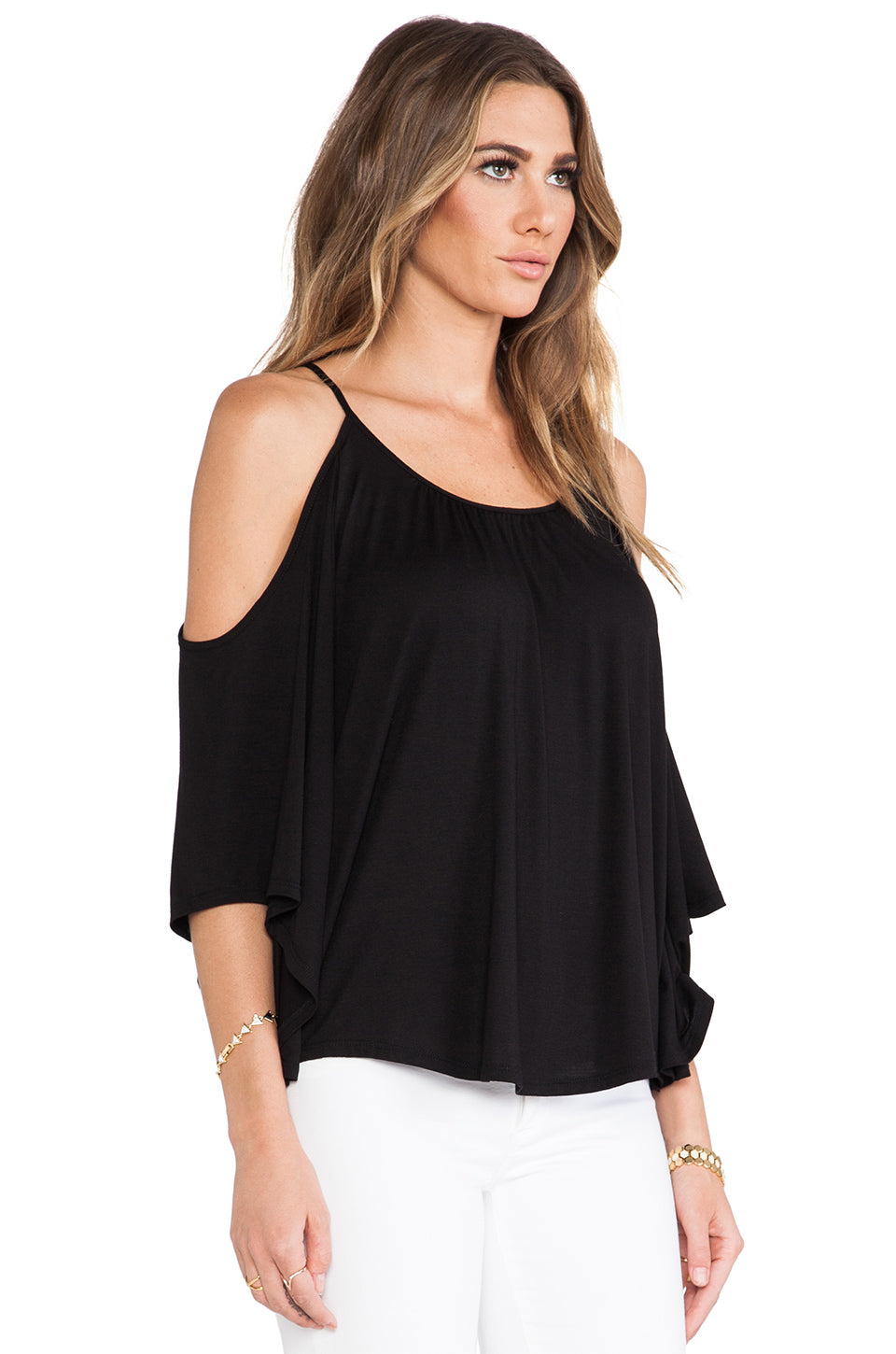 NICK OPEN SHOULDER TOP (BLACK)- JT7352