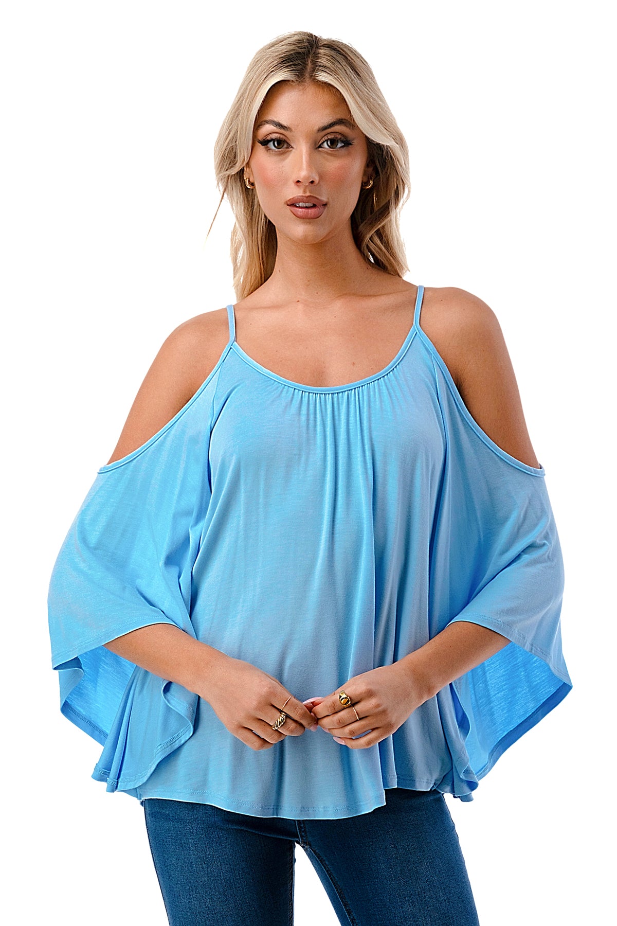 NICK OPEN SHOULDER TOP (LT. BLUE)- JT7352