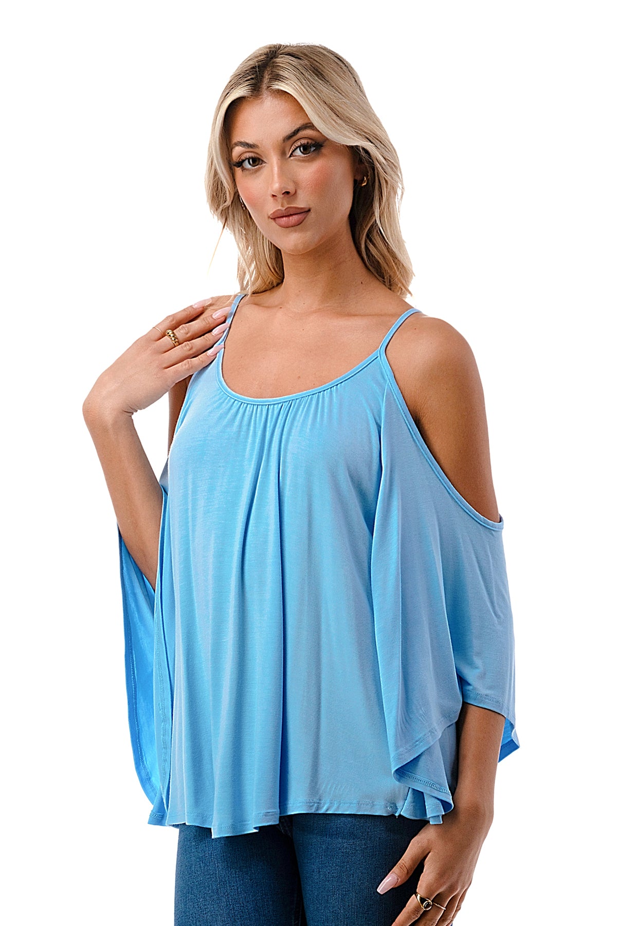 NICK OPEN SHOULDER TOP (LT. BLUE)- JT7352