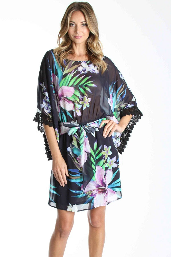 VANORA KIMONO DRESS (BLACK FLORAL)- VD1073