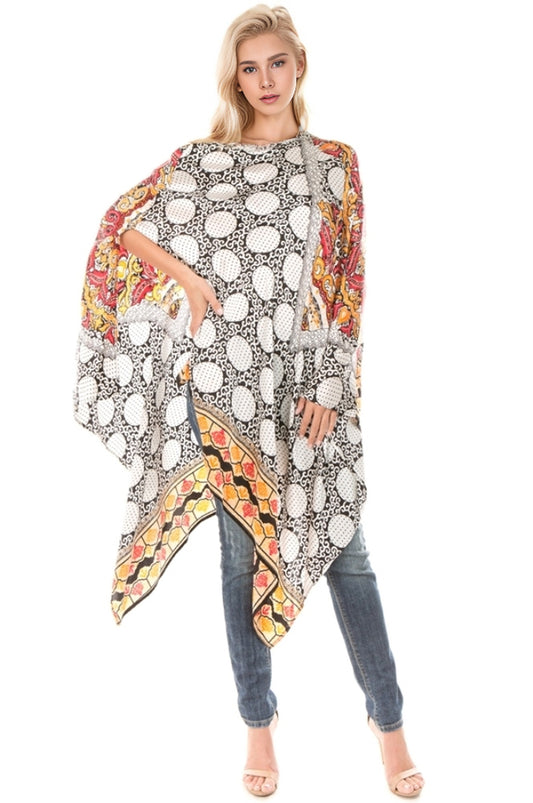 PONCHO SILK DRESS (White/Black Dot)- VD1642