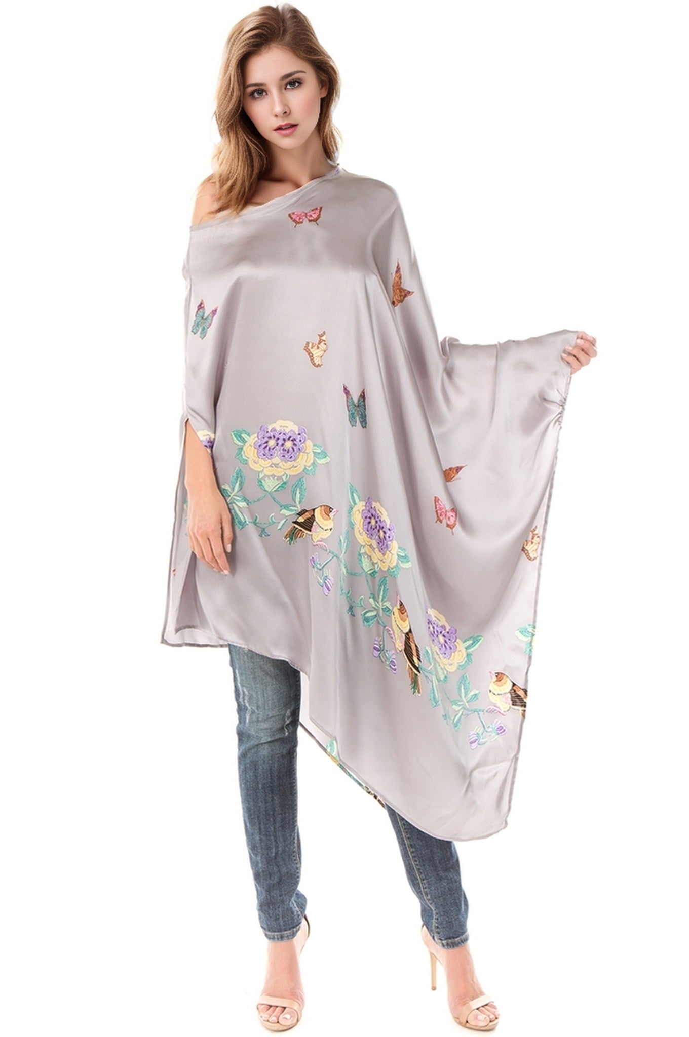 PONCHO SILK DRESS (Grey)- VD1642
