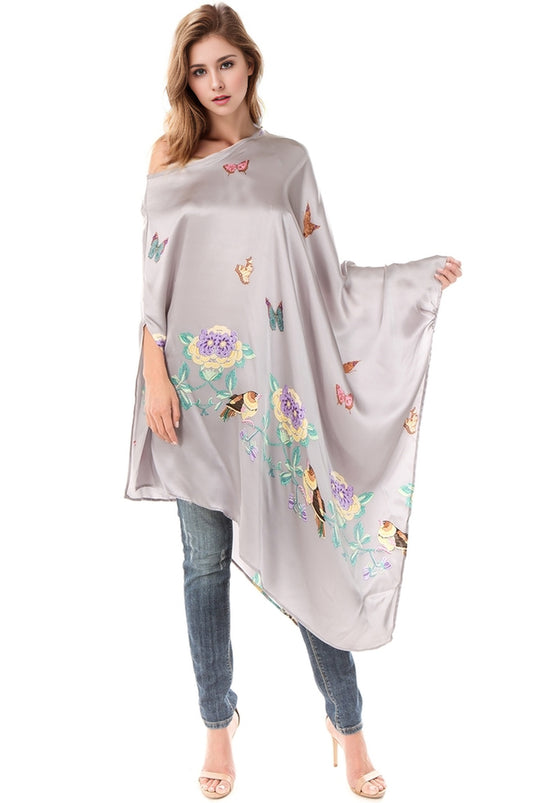 PONCHO SILK DRESS (Grey)- VD1642