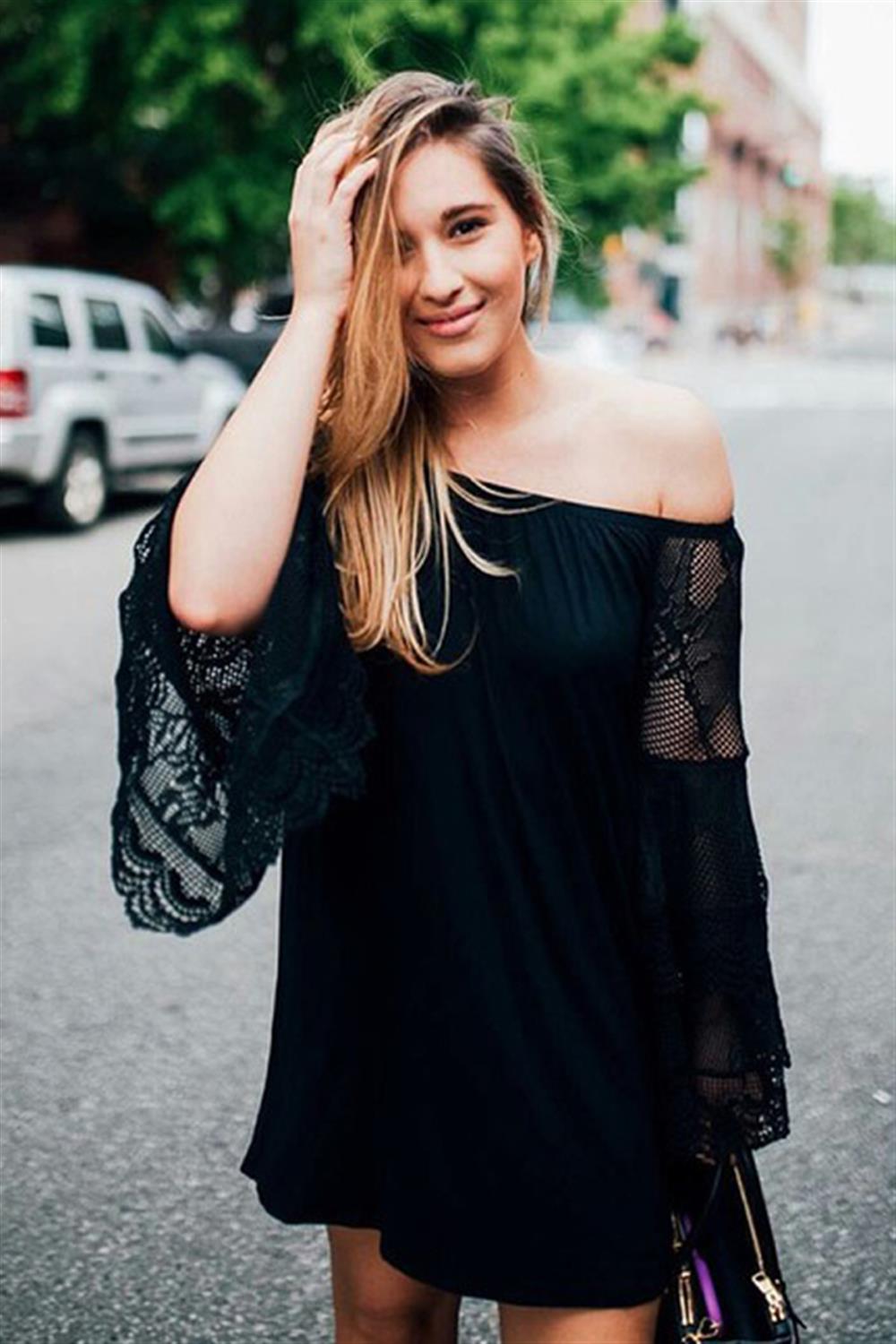 RHEA OFF SHOULDER DRESS (Black)-VD1787