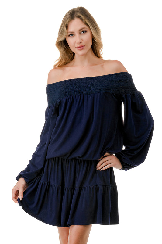 MARGO OFF SHOULDER DRESS (NAVY)- VD2813