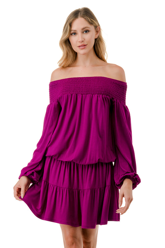 Pre-Order: 2023/09/15 MARGO OFF SHOULDER DRESS (MAGENTA)- VD2813