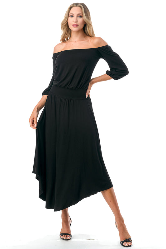 FRANCES OFF SHOULDER DRESS (BLACK)- VD3163