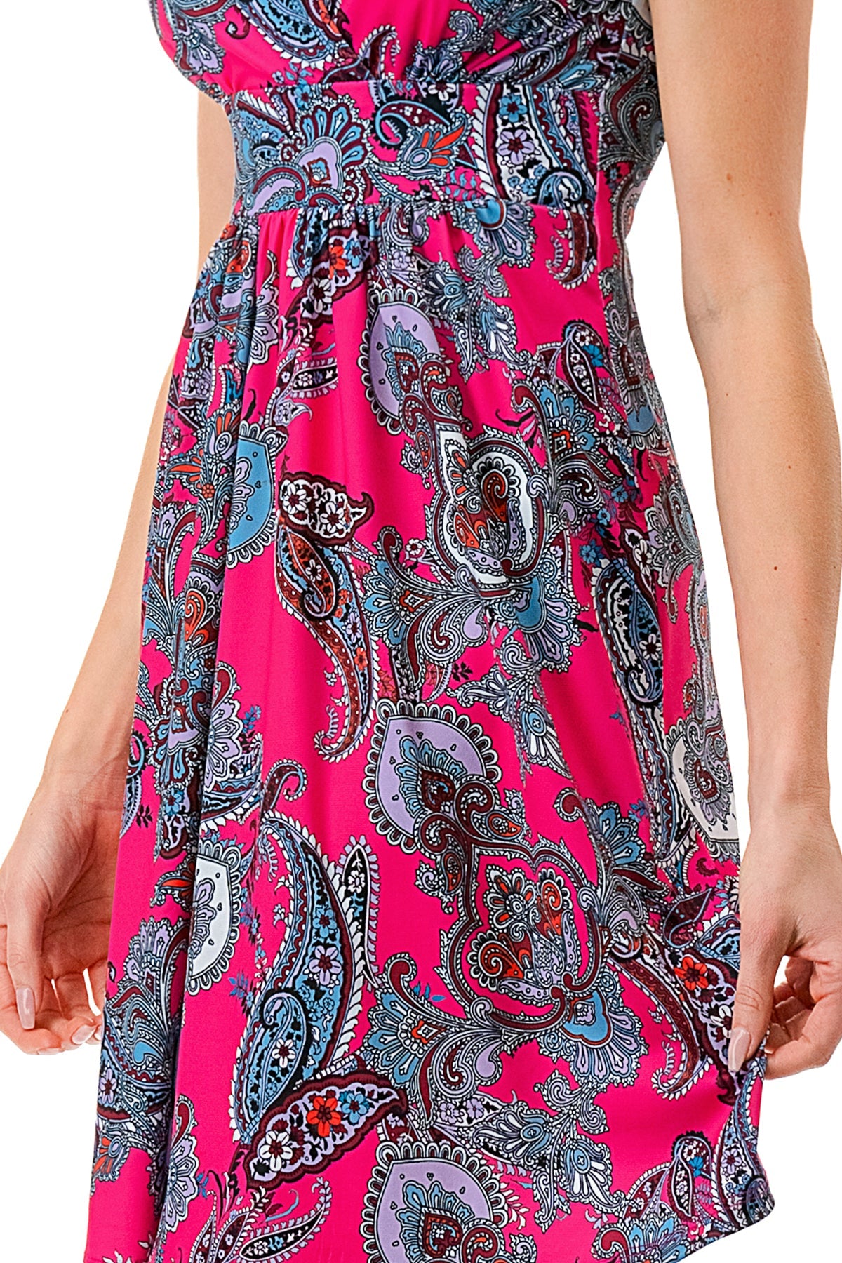 LUNA SLEEVELESS MID DRESS (HOT PINK PAISLEY)- VD3206