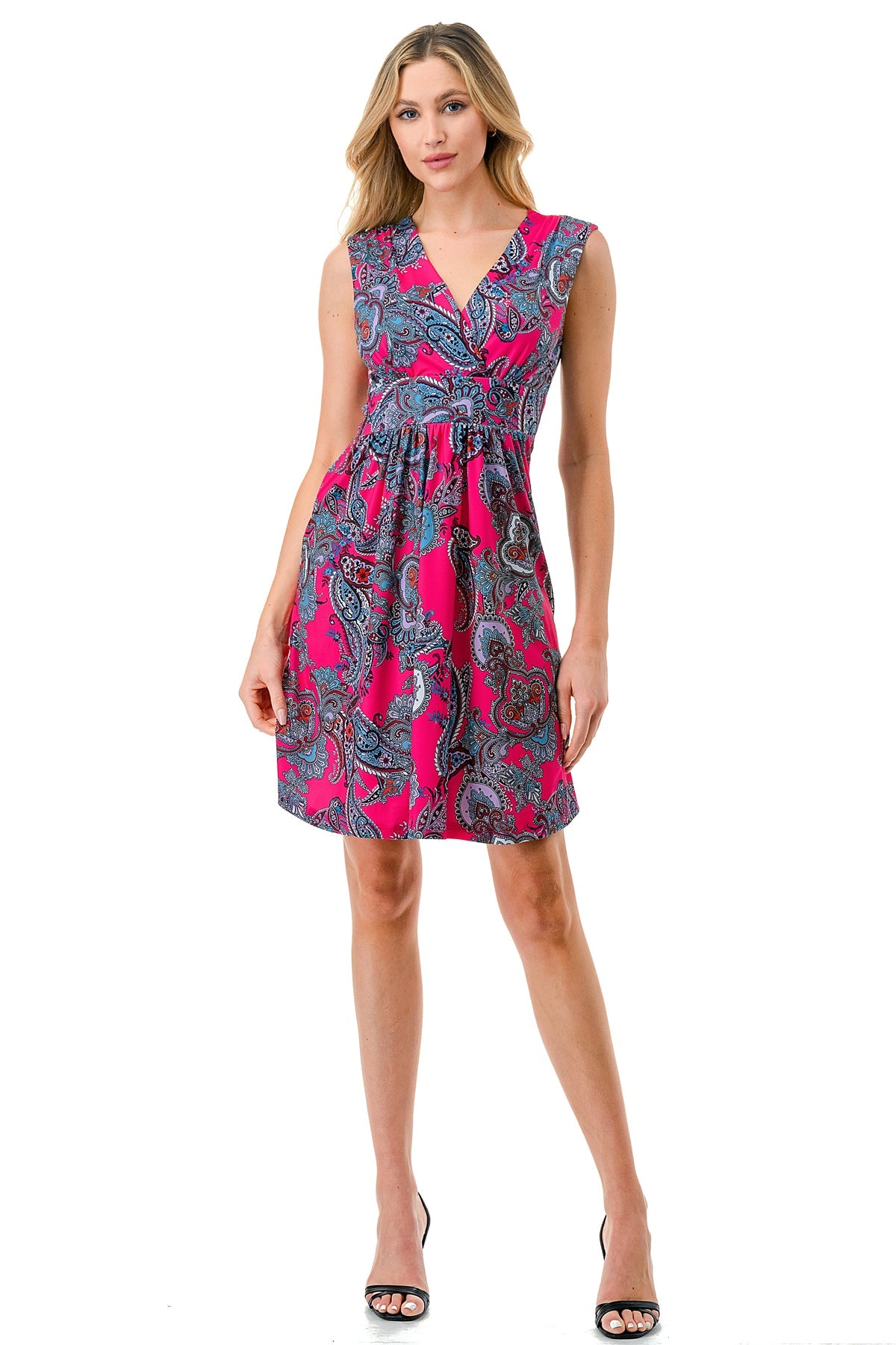 LUNA SLEEVELESS MID DRESS (HOT PINK PAISLEY)- VD3206