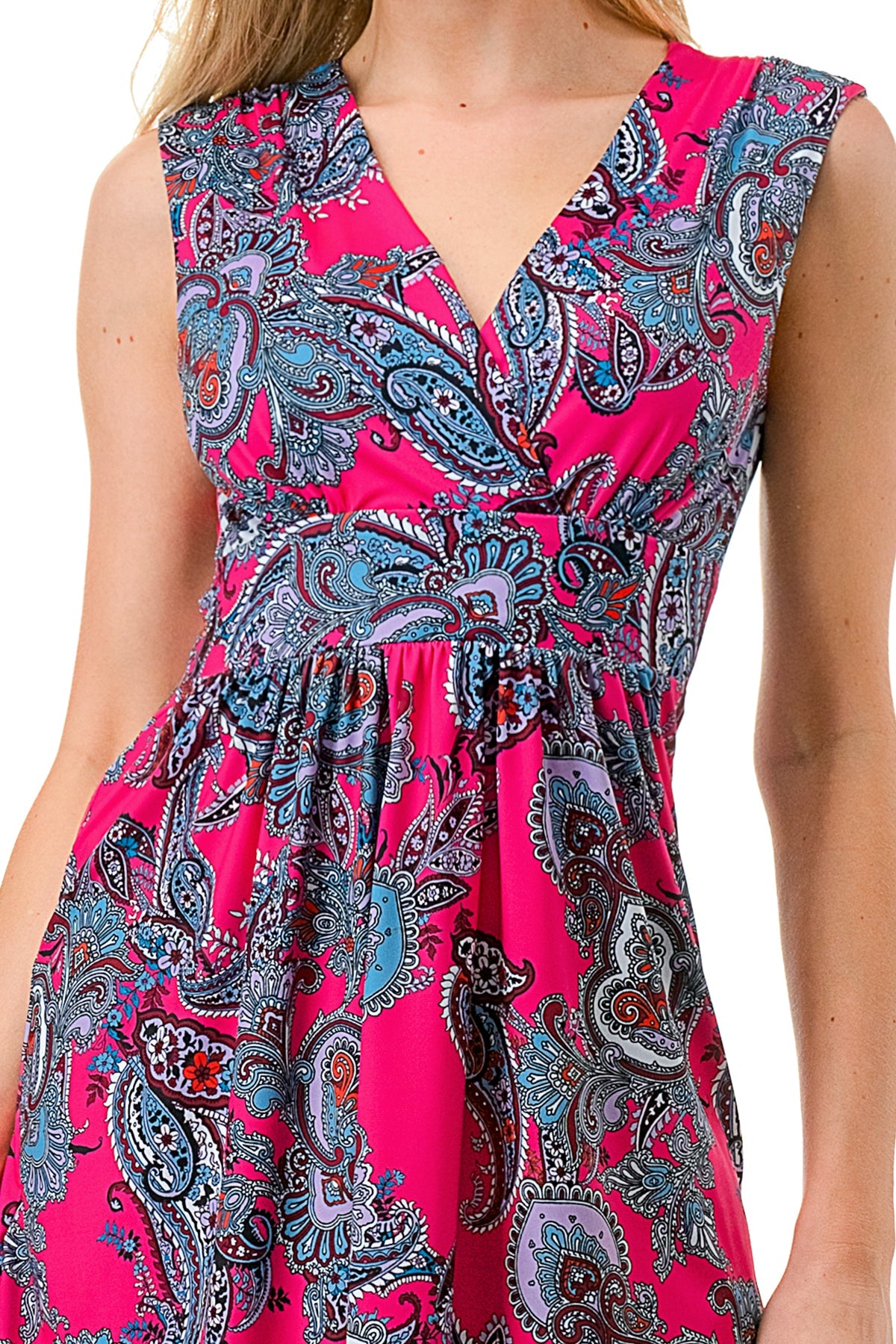 LUNA SLEEVELESS MID DRESS (HOT PINK PAISLEY)- VD3206