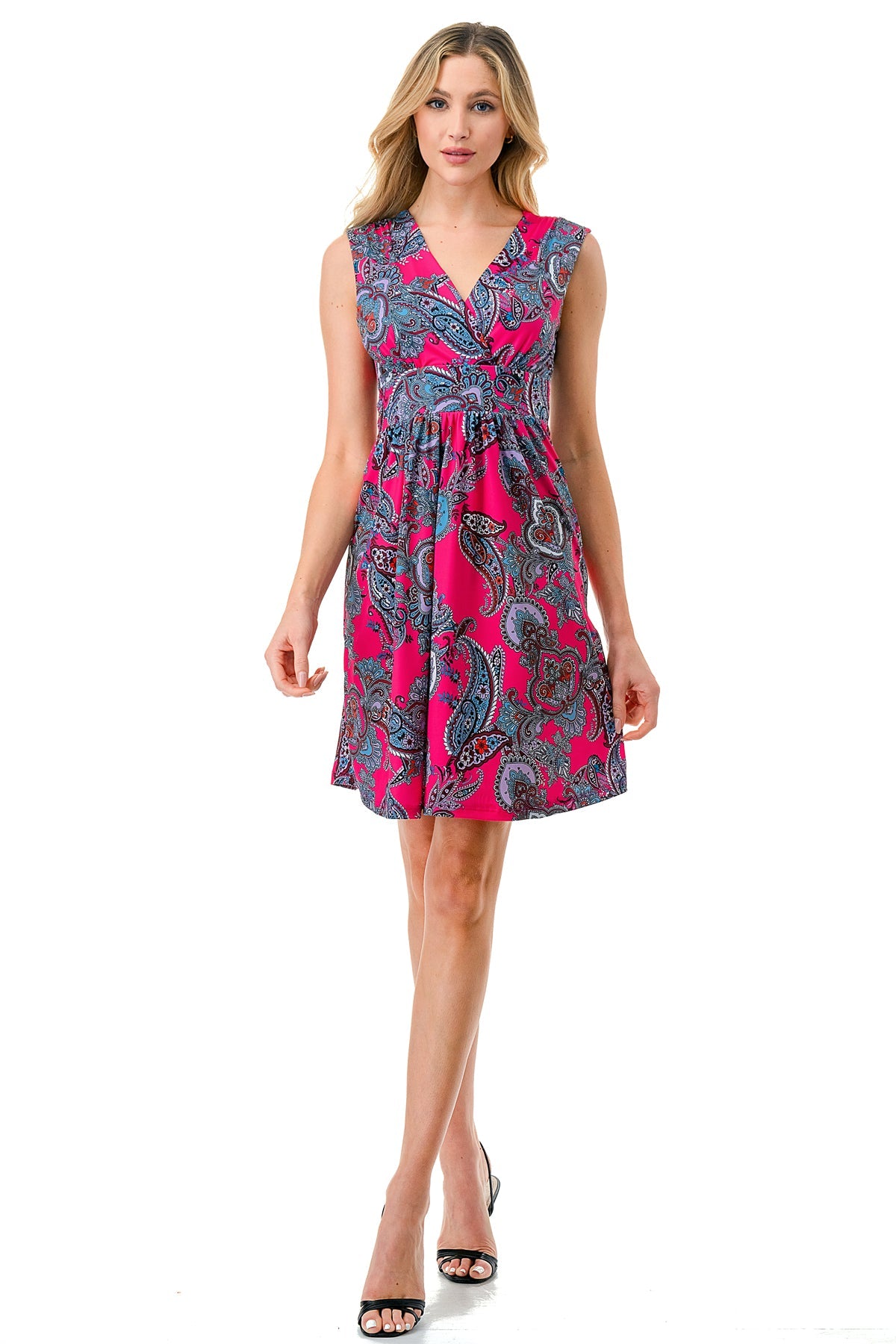 LUNA SLEEVELESS MID DRESS (HOT PINK PAISLEY)- VD3206
