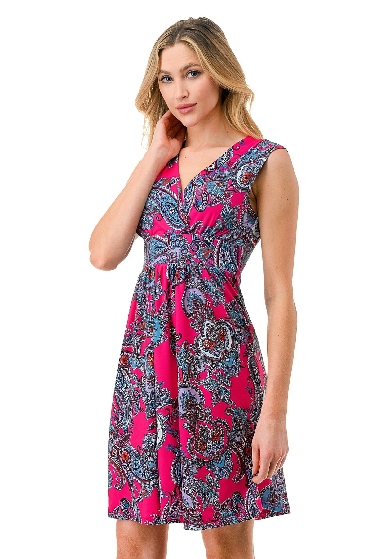 LUNA SLEEVELESS MID DRESS (HOT PINK PAISLEY)- VD3206