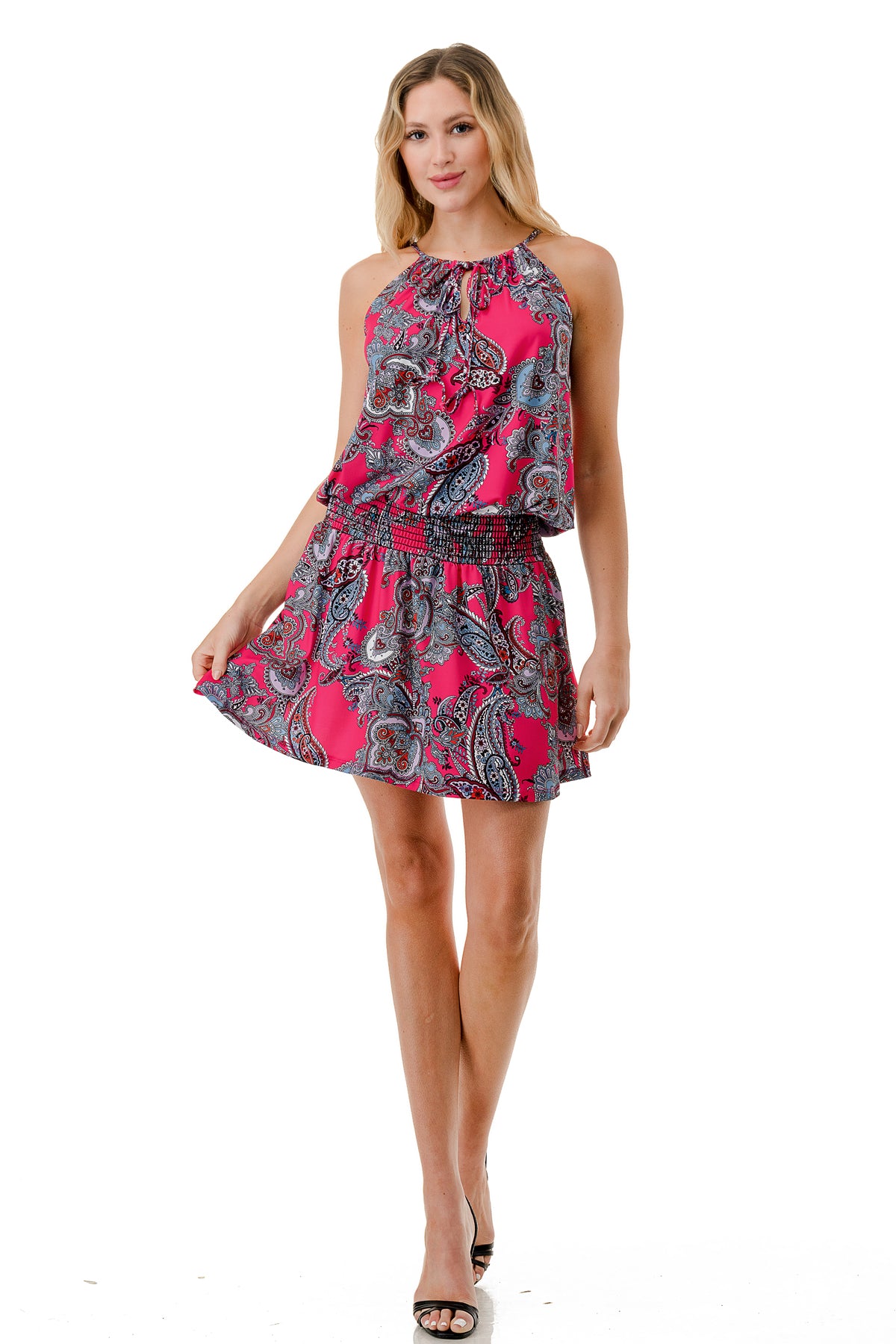 LUNA FRONT TIE  DRESS (HOT PINK PAISLEY)- VD3209