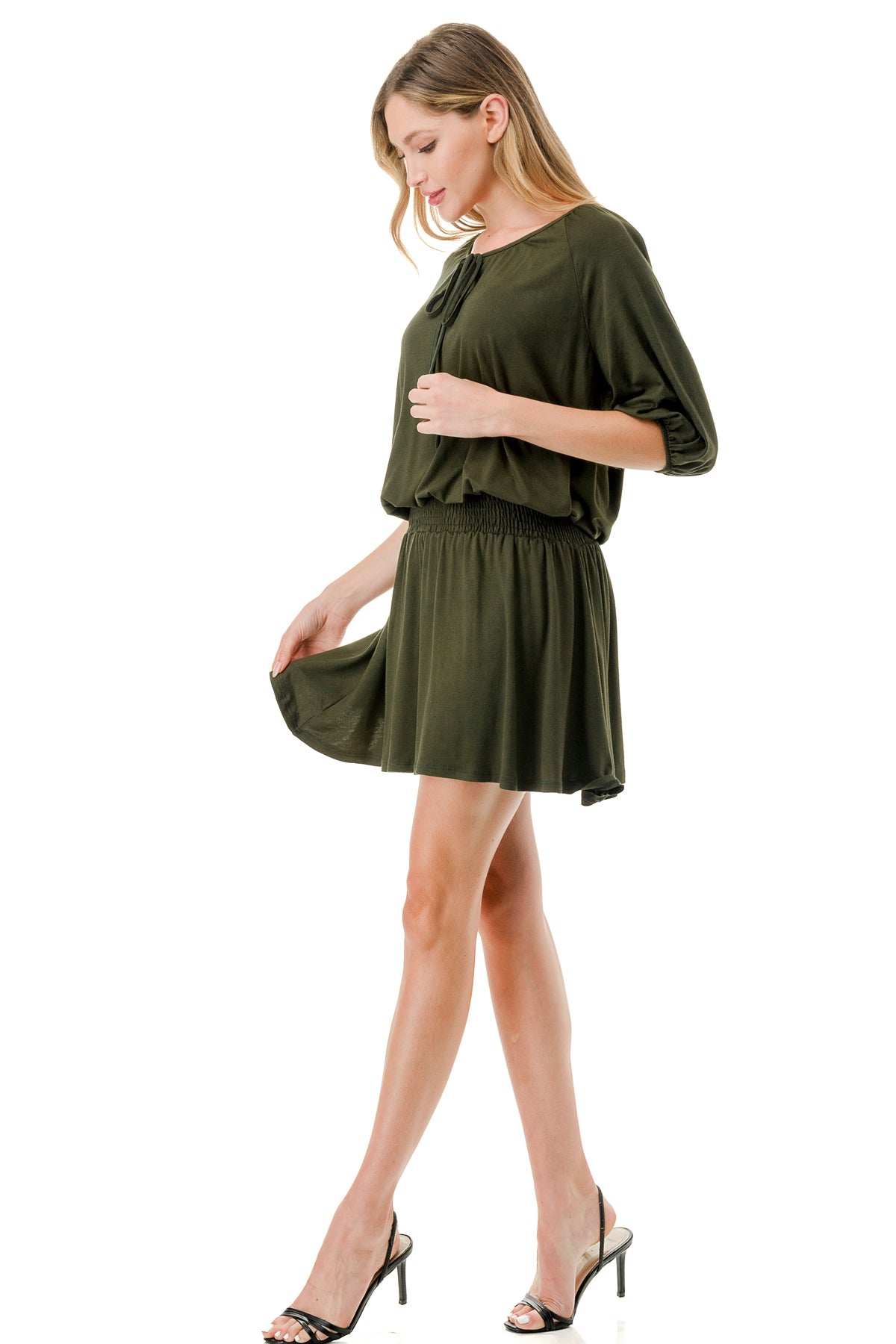 ALESSIA FRONT TIE DRESS (OLIVE)- VD3239