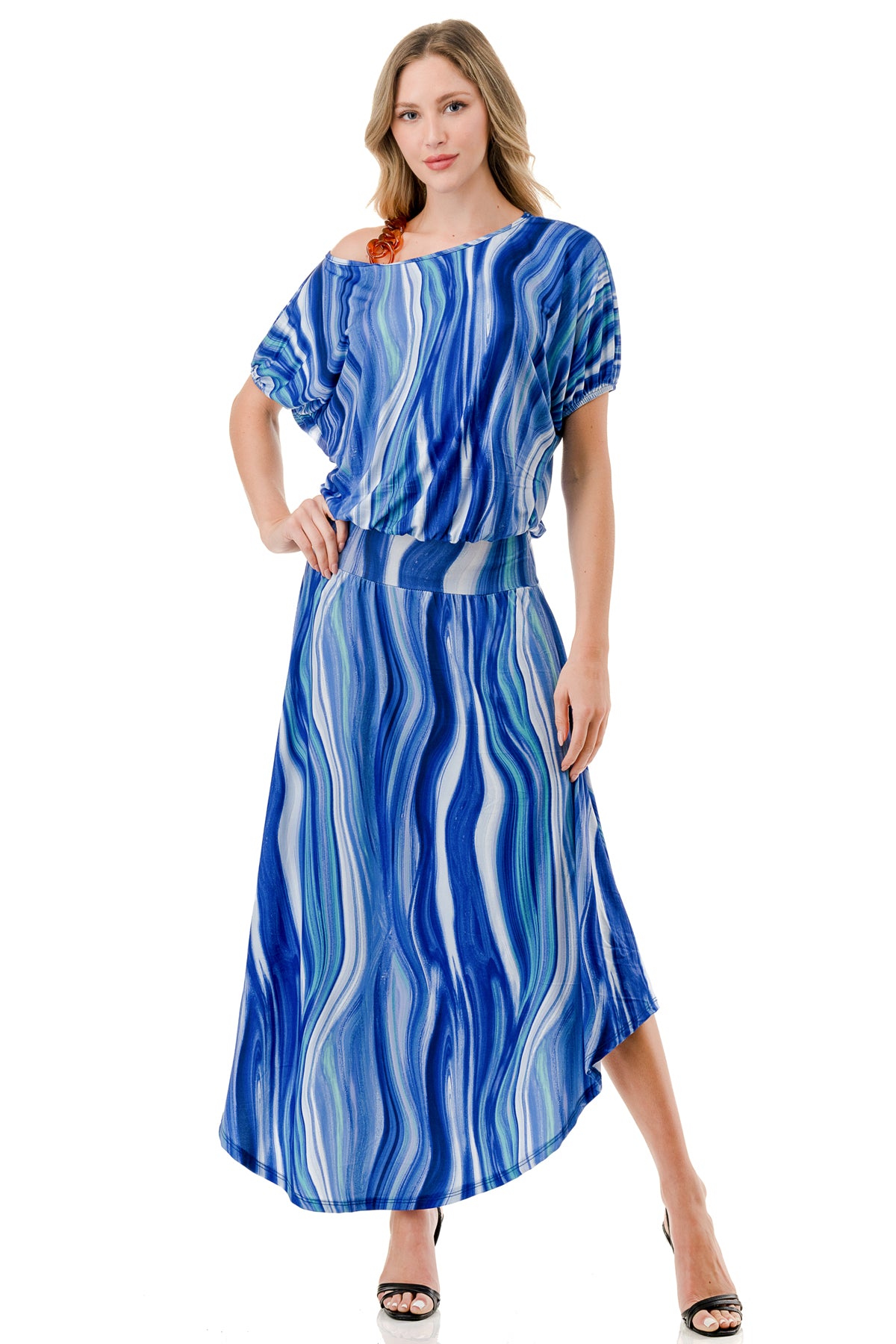 LOUISA ONE SHOULDER DRESS (BLUE WATERCOLOR)- VD3295