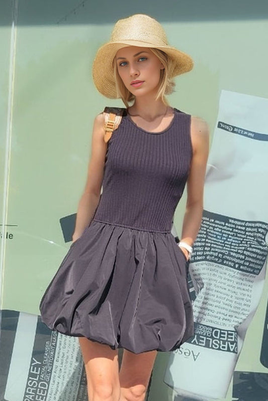 MIMI BUBBLE TANK DRESS (BLACK / BLACK LINEN) - VD3328