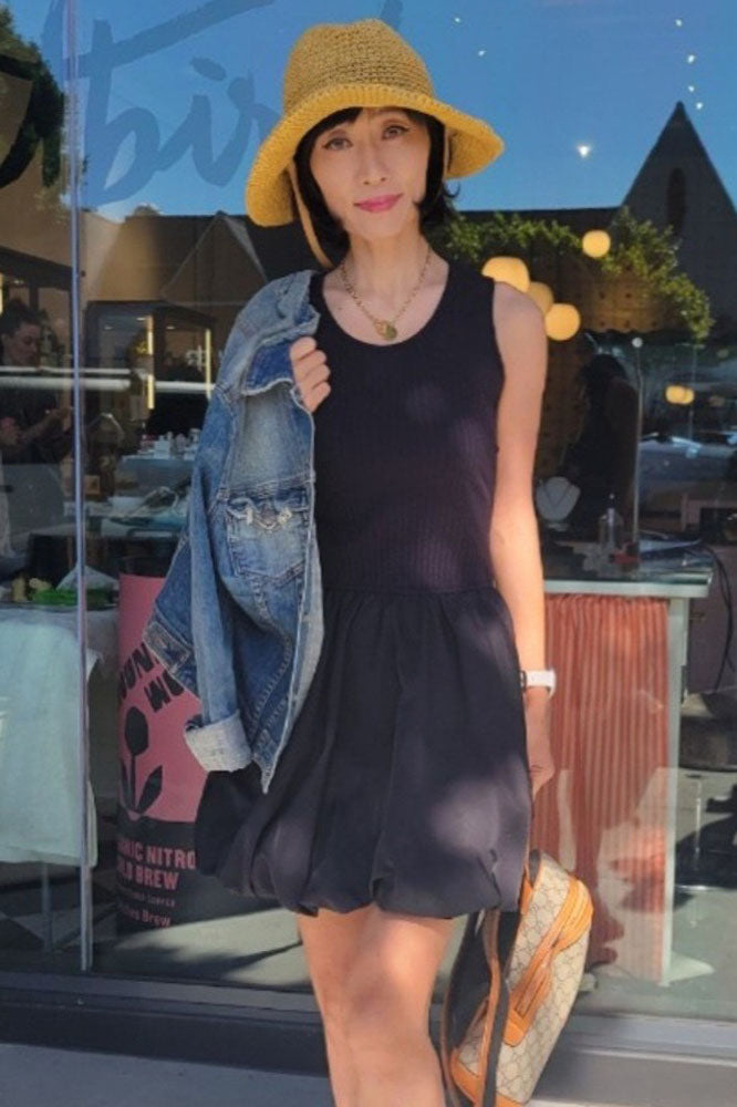 MIMI BUBBLE TANK DRESS (BLACK / BLACK LINEN) - VD3328