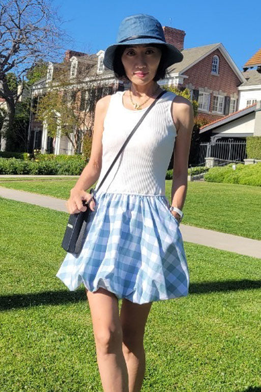 MIMI BUBBLE TANK DRESS (WHITE RIB / BLUE PLAID) - VD3328