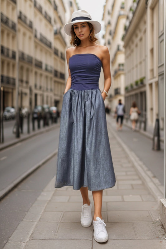 MIMI TUBE DRESS (NAVY / DENIM) - VD3330